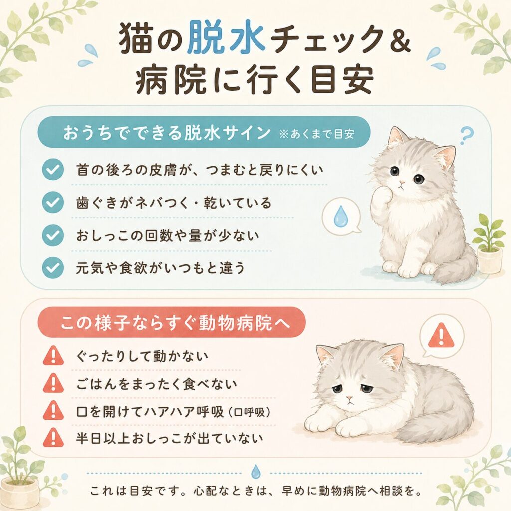 猫の脱水チェックと動物病院に行く目安