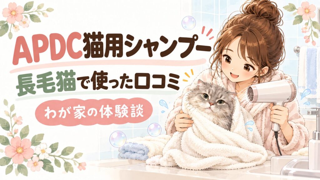 APDC猫用シャンプーを長毛猫に使った口コミ（シャンプー後にタオルとドライヤーで乾かす長毛猫）