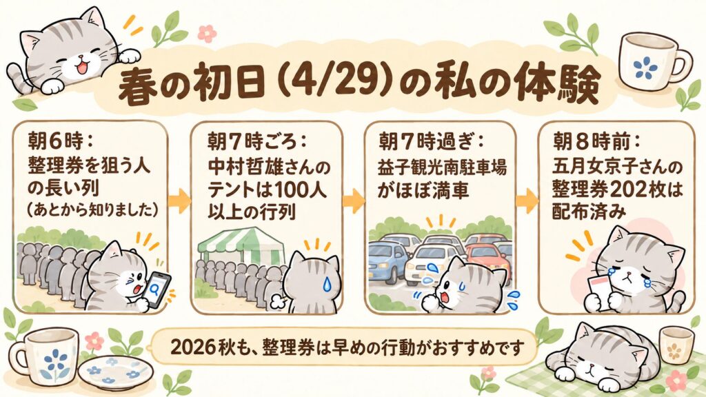 春の初日4/29の混雑の流れ」