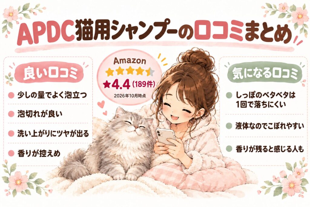 APDC猫用シャンプーのAmazon・楽天の口コミをまとめた図解